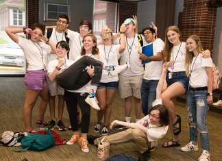 Learning, Creativity, Leadership and Friends: AGS 2019 AGS students pose for a photo at the 2019 Project Fair