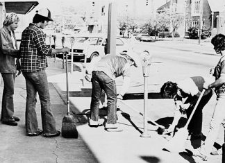 Then & Now – Fall 2019 Students from the 1970s are seen working downtown