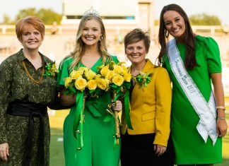 Tech Action: Homecoming 2019 Crowning Ceremony - Dr. Robin E. Bowen, Madeline Spanel, Christa Chambers, Blair Miller ‘19