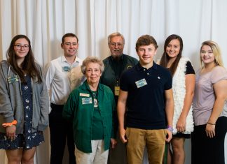 Tech Action: Scholarship Donor Reception 2019 (Front) Shirley Dodd, Clint Eaton (Back) Sidney Harris, Jordan Mungle, Jim Murphy, Darby Brown, Hailey Minnie