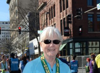 Going That Extra Mile: Dr. Rebecca Burris Rebecca Burris in marathon