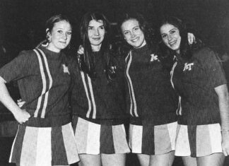 Scholarship Memorializes ATU Alumna, Cheerleader Paulette Locke_Lyna Cates_Donna Stout_Marty Freyaldenhoven Senior Cheerleaders 1972-73