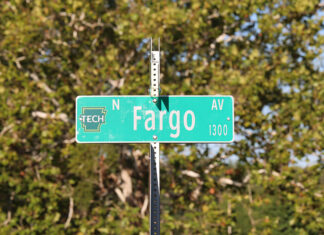 Touch of Tech Spirit Added to On-Campus Street Signs New Street Sign North Fargo Avenue Fall 2025